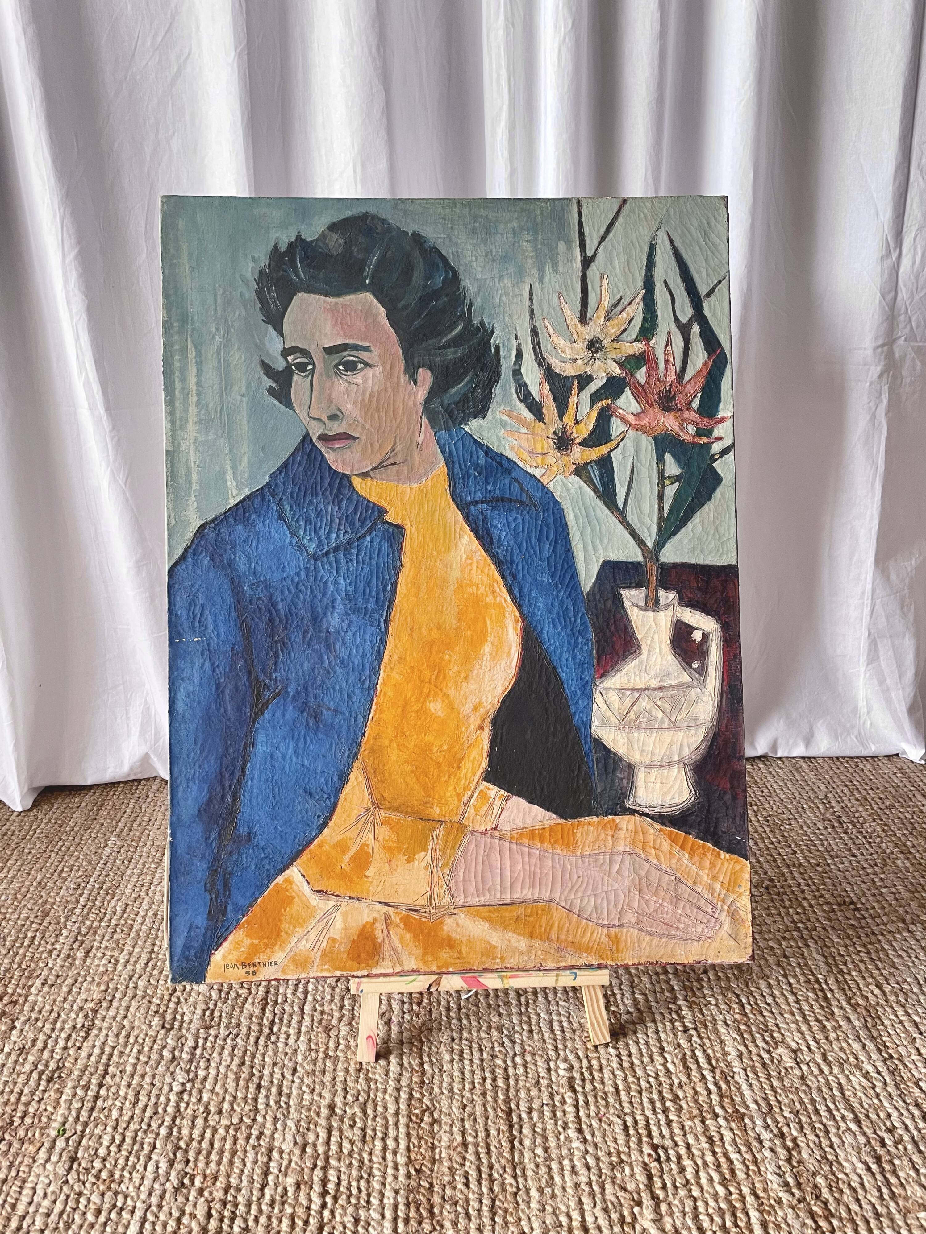 Female portrait – Modernist painting from the 1950s – School of Paris – Jean Be