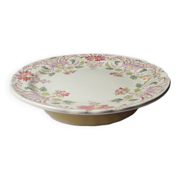 Short antique Longchamp stand with polychrome daisies in earthenware.