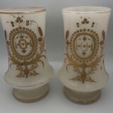 Pair of vases in opaline decoration of motifs of garlands, edges of gold, xixth