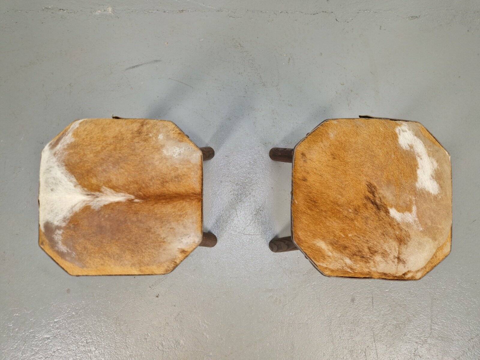 Vintage Milk Stools with Cowhide, 1950s, Set of 2