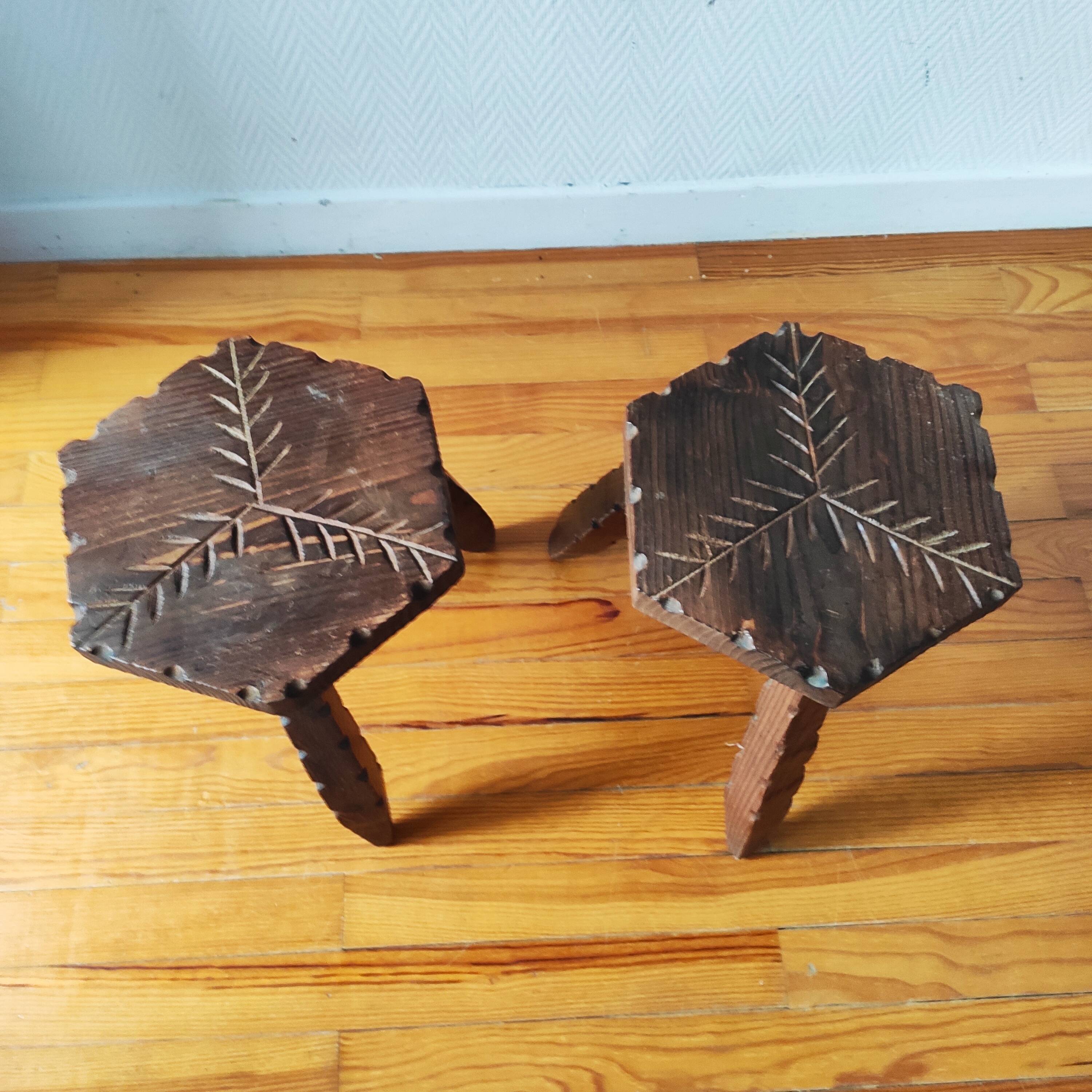 Pair of brutalist tripod stools 1955/60