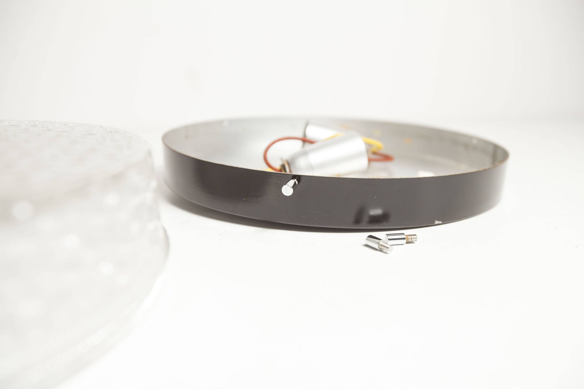 S+ Megal round ceiling light in black and opaque Swiss machined glass 90