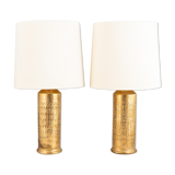 Paire de lampes en céramique Bitossi à glaçure dorée, Italie, 1970