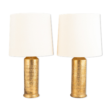 Paire de lampes en céramique Bitossi à glaçure dorée, Italie, 1970