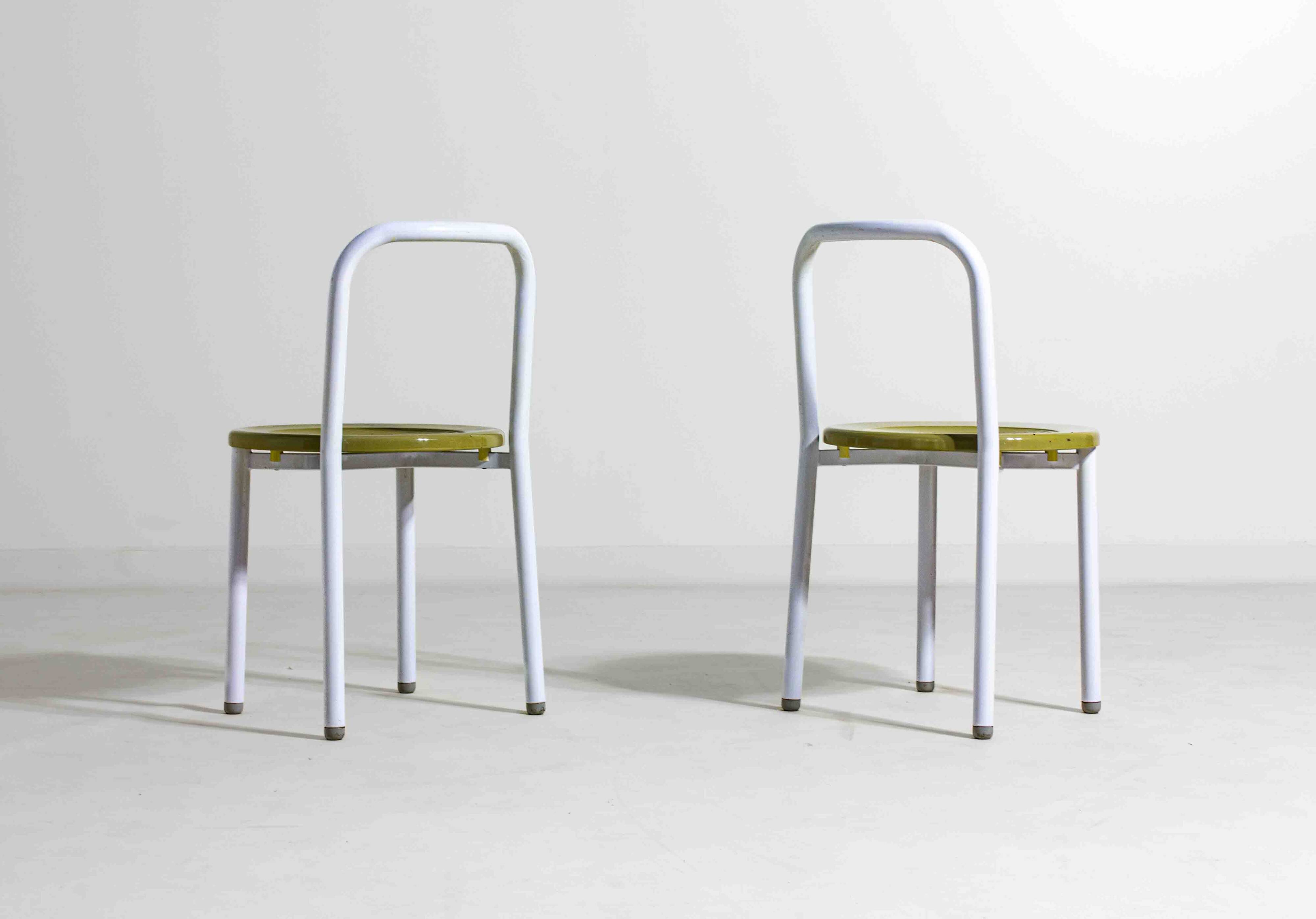 Set of four Italian postmodern metal chairs with sculpted seats, 1980s