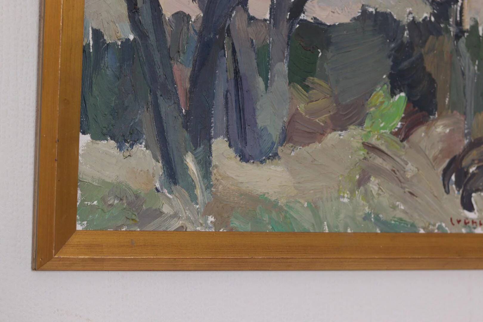Mid Century Swedish Oil on Panel – “Abstract Woodland” by Bengt Crantz