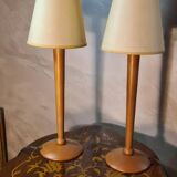 Pair of Scandinavian design bedside lamps in turned wood elec ok 52x15