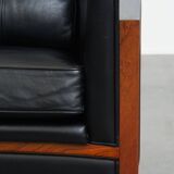 Black Cowhide Leather and Wooden Art Deco Armchair