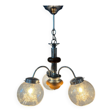 Lustre vintage en verre de Murano transparent avec structure chromée