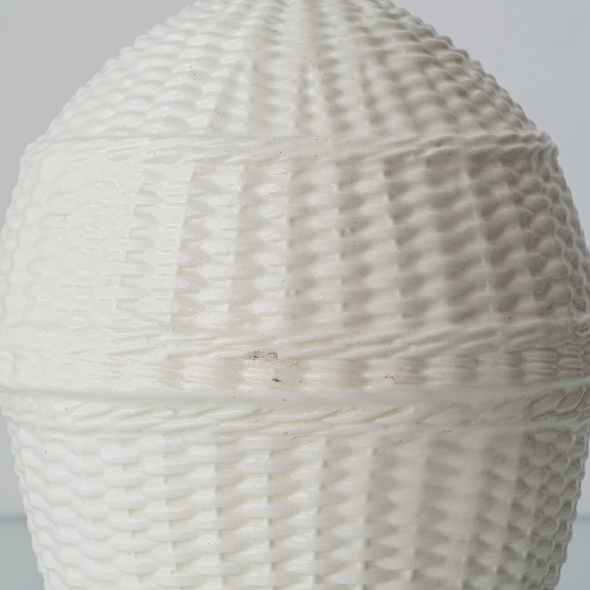 Pair of white ceramic table lamps with faux wicker texture, Spanish coastal design, 1970s