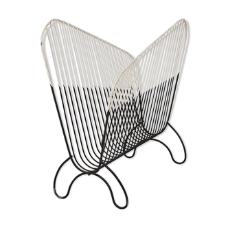 Magazine holder in black metal and white scoubidou Pilastro style, 1950’s