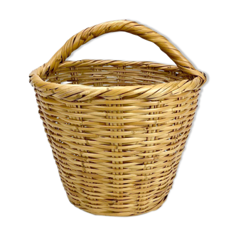 Panier conique à anse en éclisse d'osier