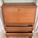 Vintage secretary in wood and rattan