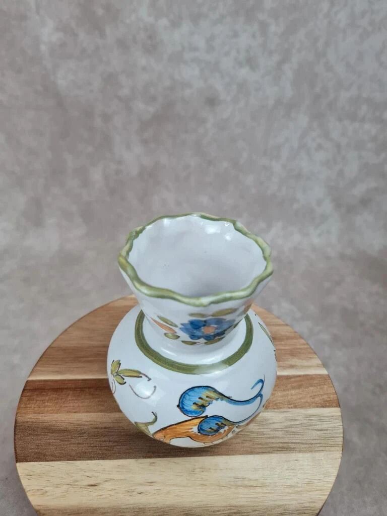 Hand-painted earthenware vase – floral and bird decoration – signed