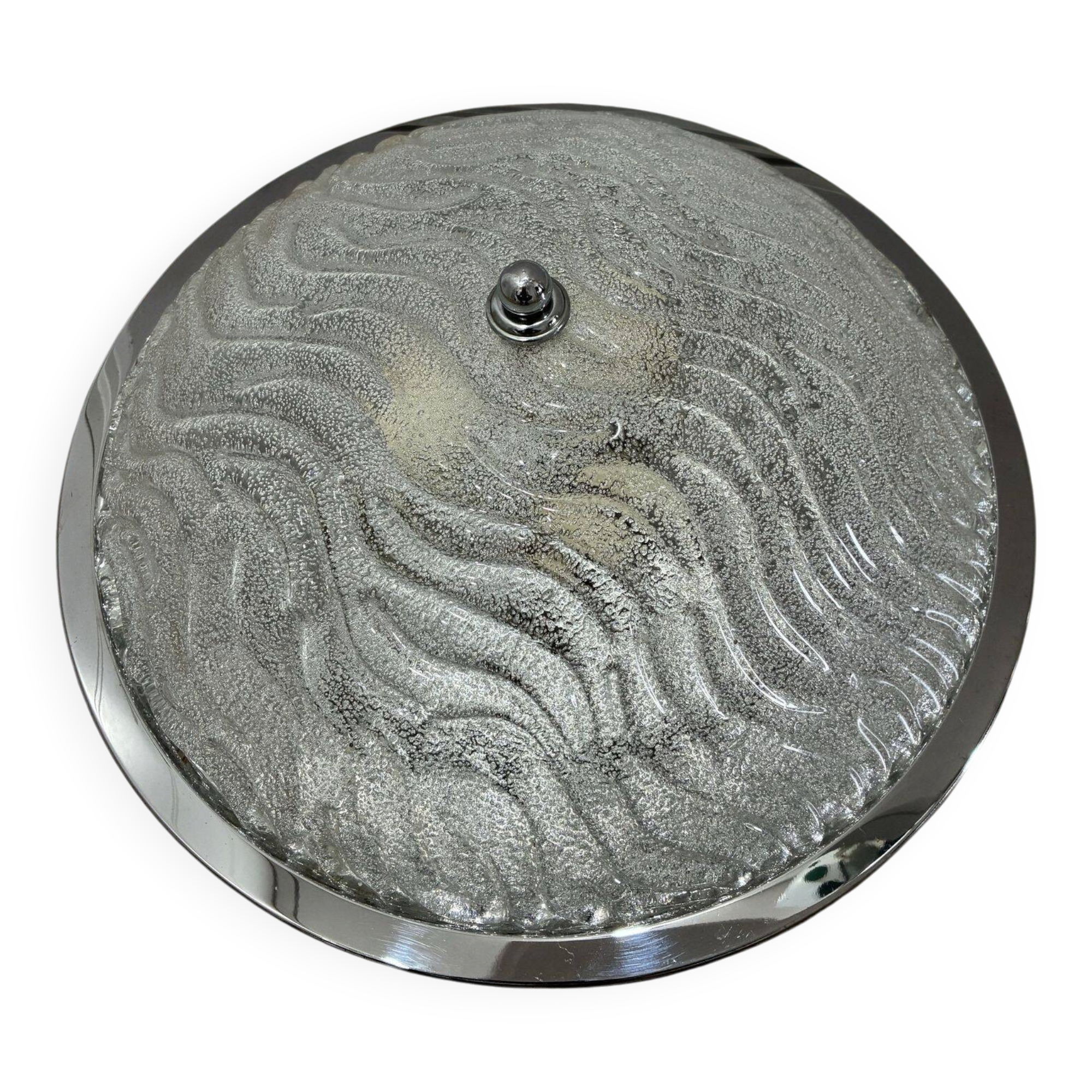 Fischer Leuchten ice glass ceiling light, chrome, 1970s