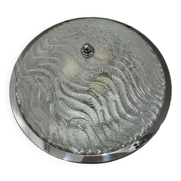 Plafonnier en verre glacé Fischer Leuchten, chrome, années 1970