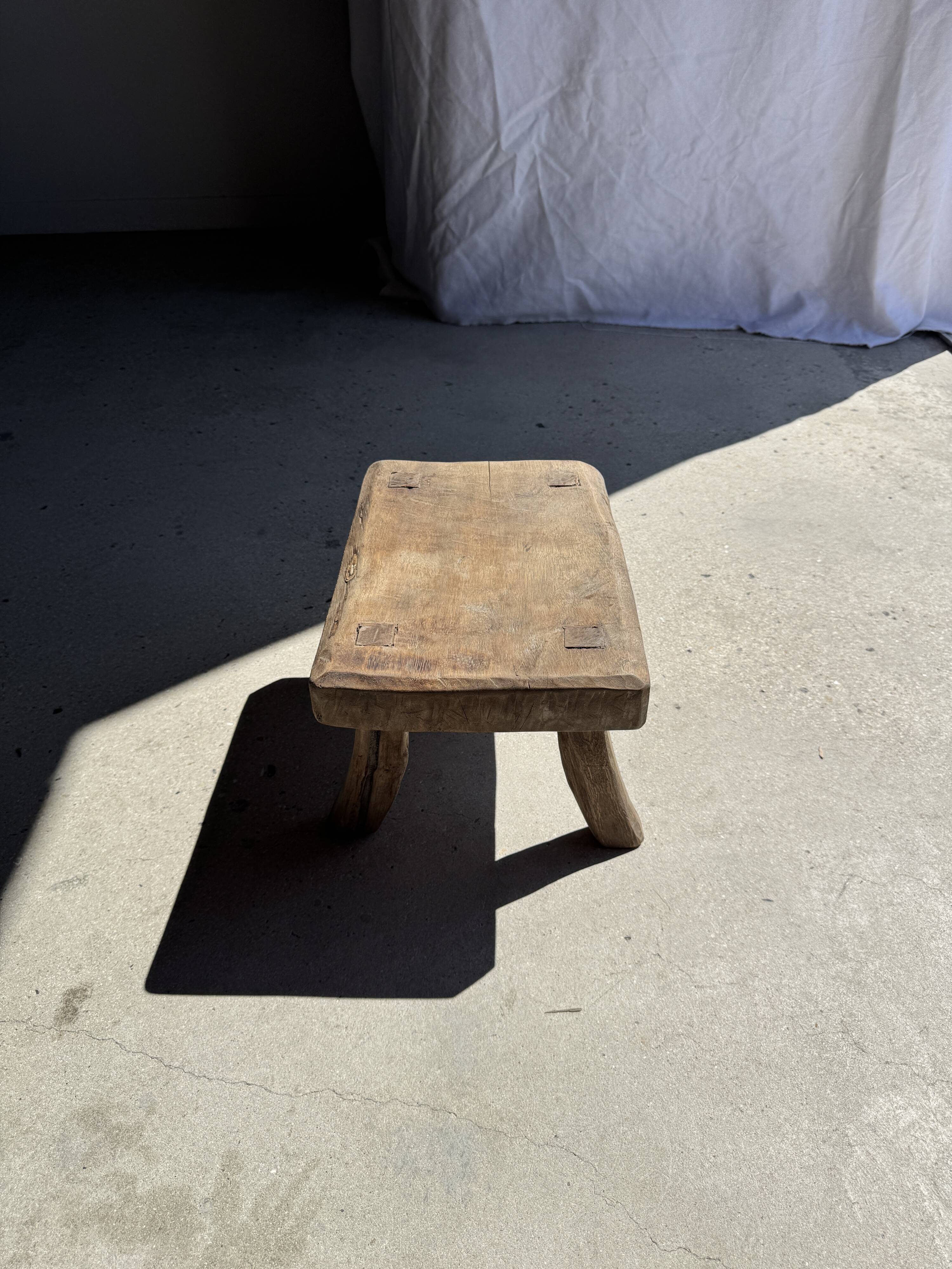 Small stool, rectangular accent stool in solid teak wabi-sabi H26.