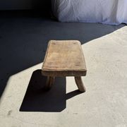 Small stool, rectangular accent stool in solid teak wabi-sabi H26.