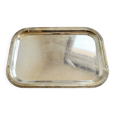 Plateau de service rectangulaire vintage métal argenté – Décor gravé