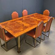 Vintage burl wood and brass dining table by Belgochrom, 1970s