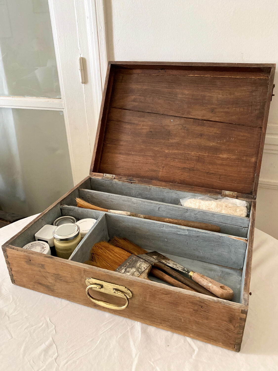 Wooden storage chest old vintage tool box