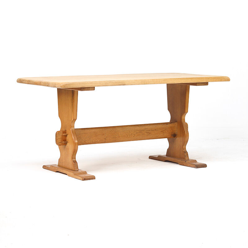Vintage Mid-Century Rustic Brutalist Oak Dining Table