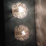 Pair of ice glass and brass wall lights by Limburg / vintage 60s-70s
