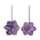Pair of flower candle holders made of glass, handcrafted in Italy.