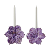 Pair of flower candle holders made of glass, handcrafted in Italy.