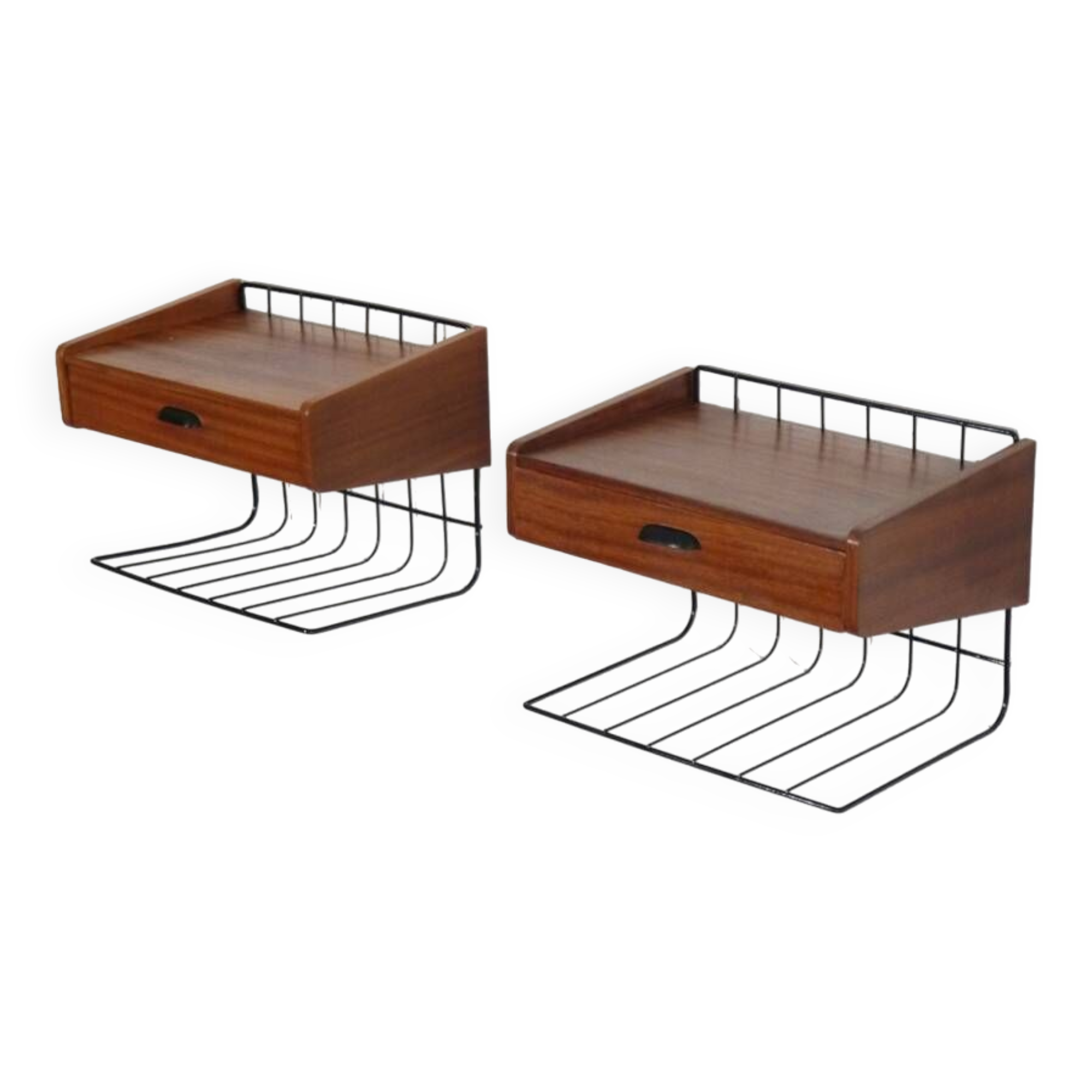 Pair of vintage Scandinavian hanging bedside tables 1960