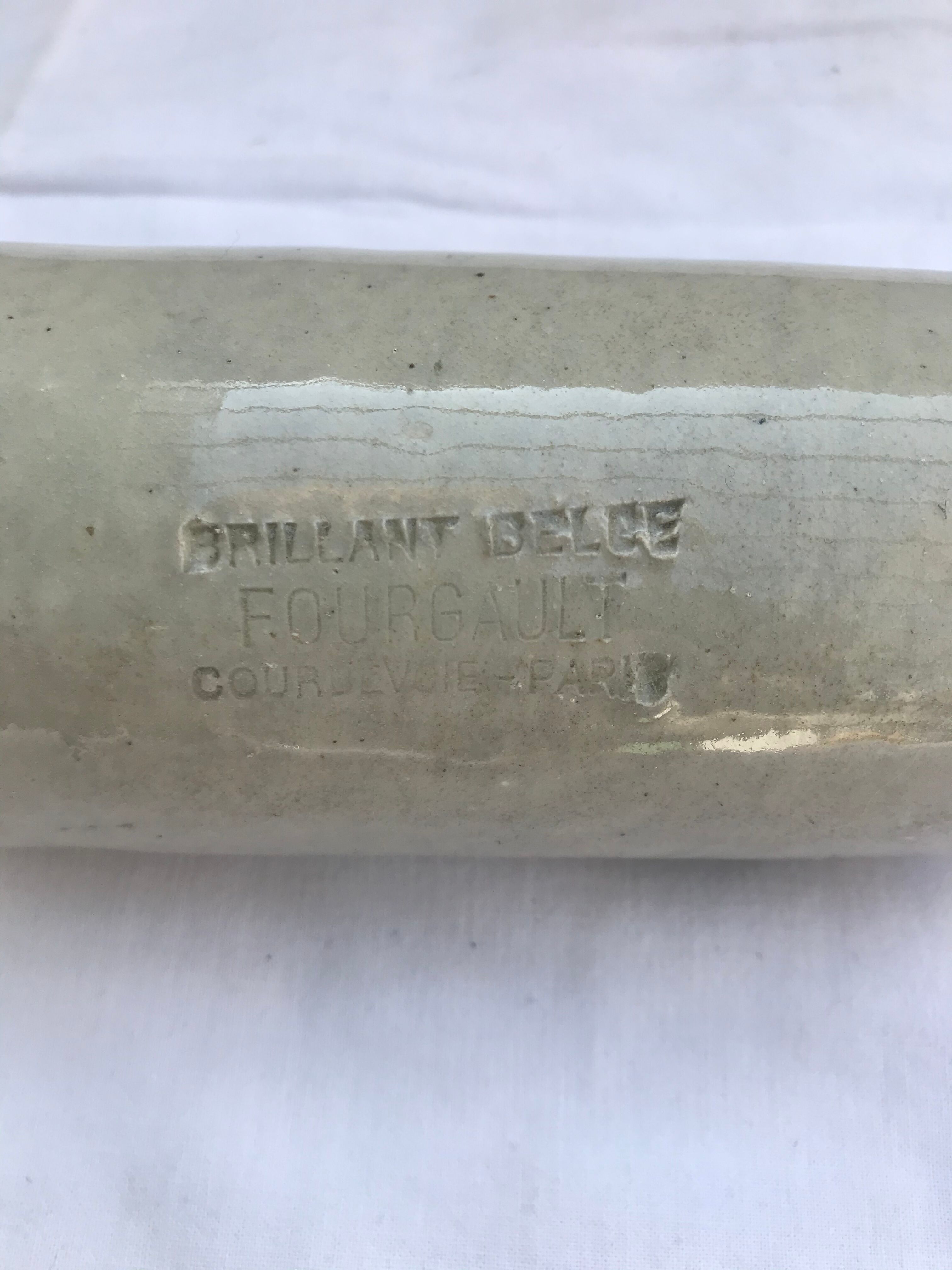 Old ceramic bottle beige Fourgault Courbevoie Paris vintage