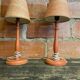 Pair of antique turned wood bedside lamps with push button switch