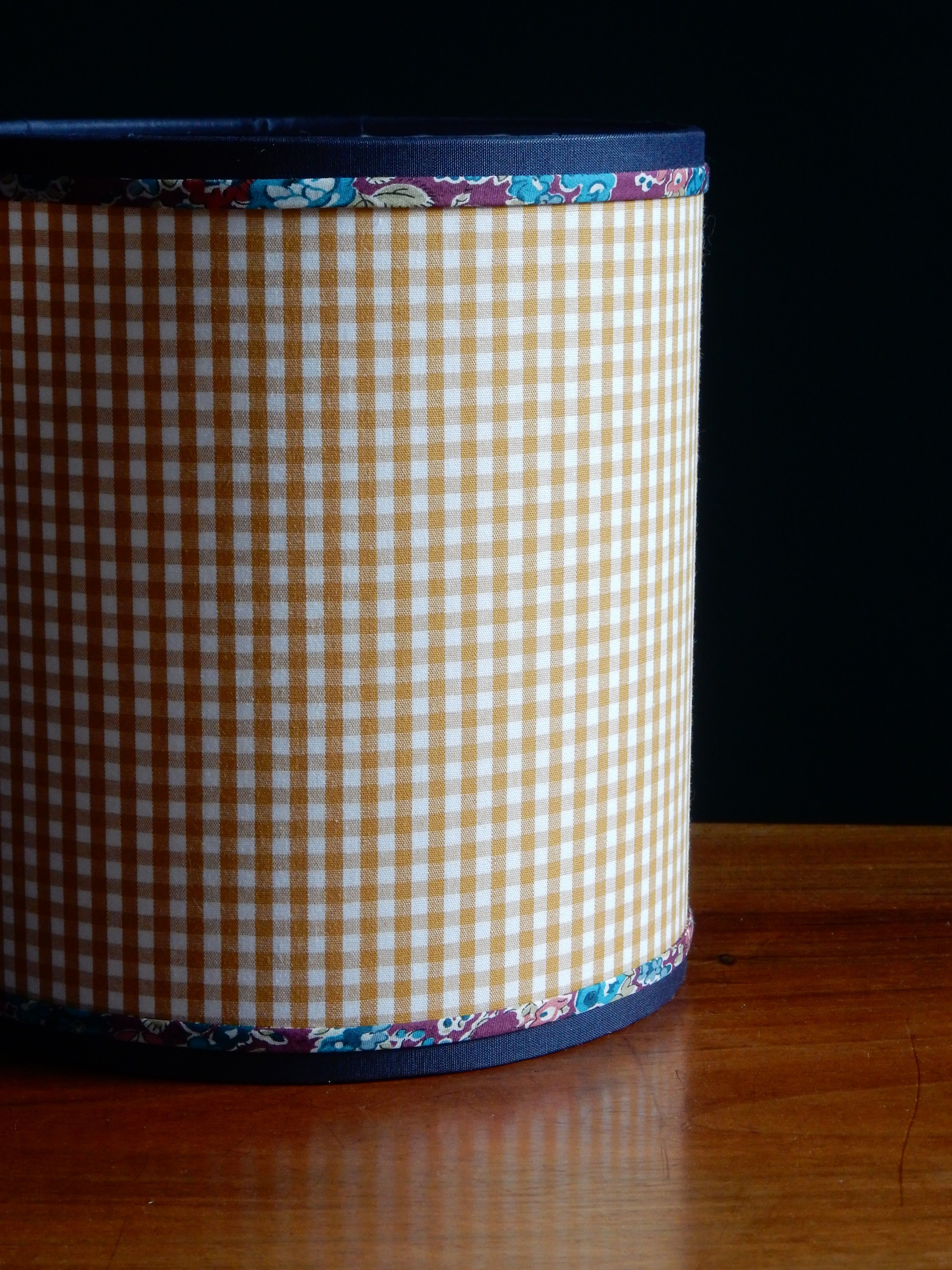 Cylindrical lampshade gingham fabric and liberty