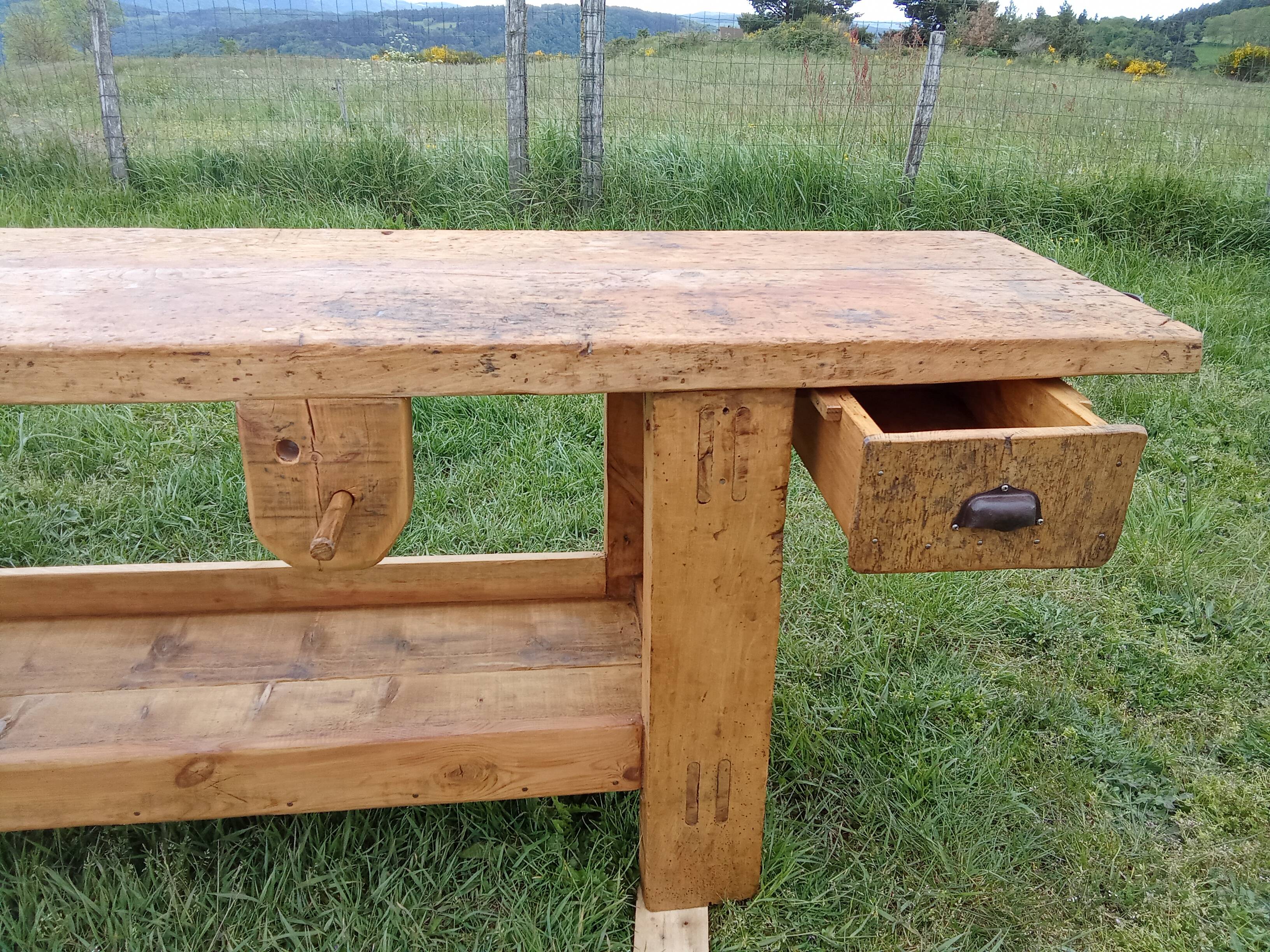 Old solid wood carpenter's workbench