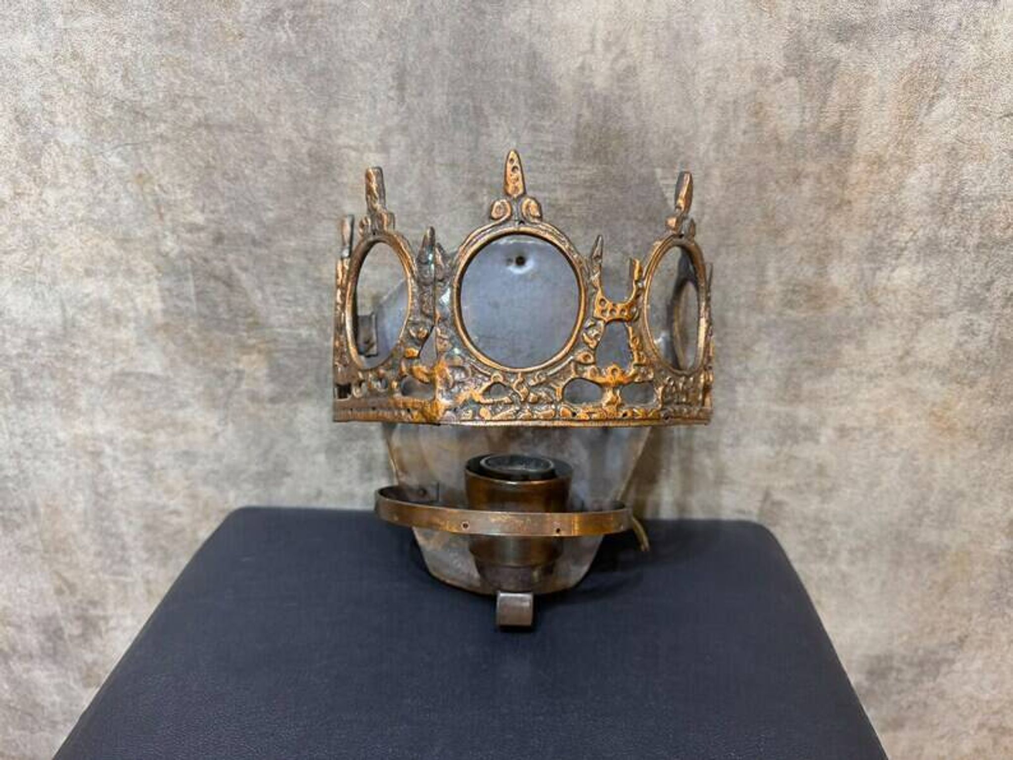 1970s Gothic Revival Crown Wall Sconce, Ornate Vintage Metal Lighting