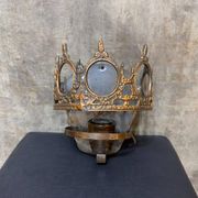 1970s Gothic Revival Crown Wall Sconce, Ornate Vintage Metal Lighting