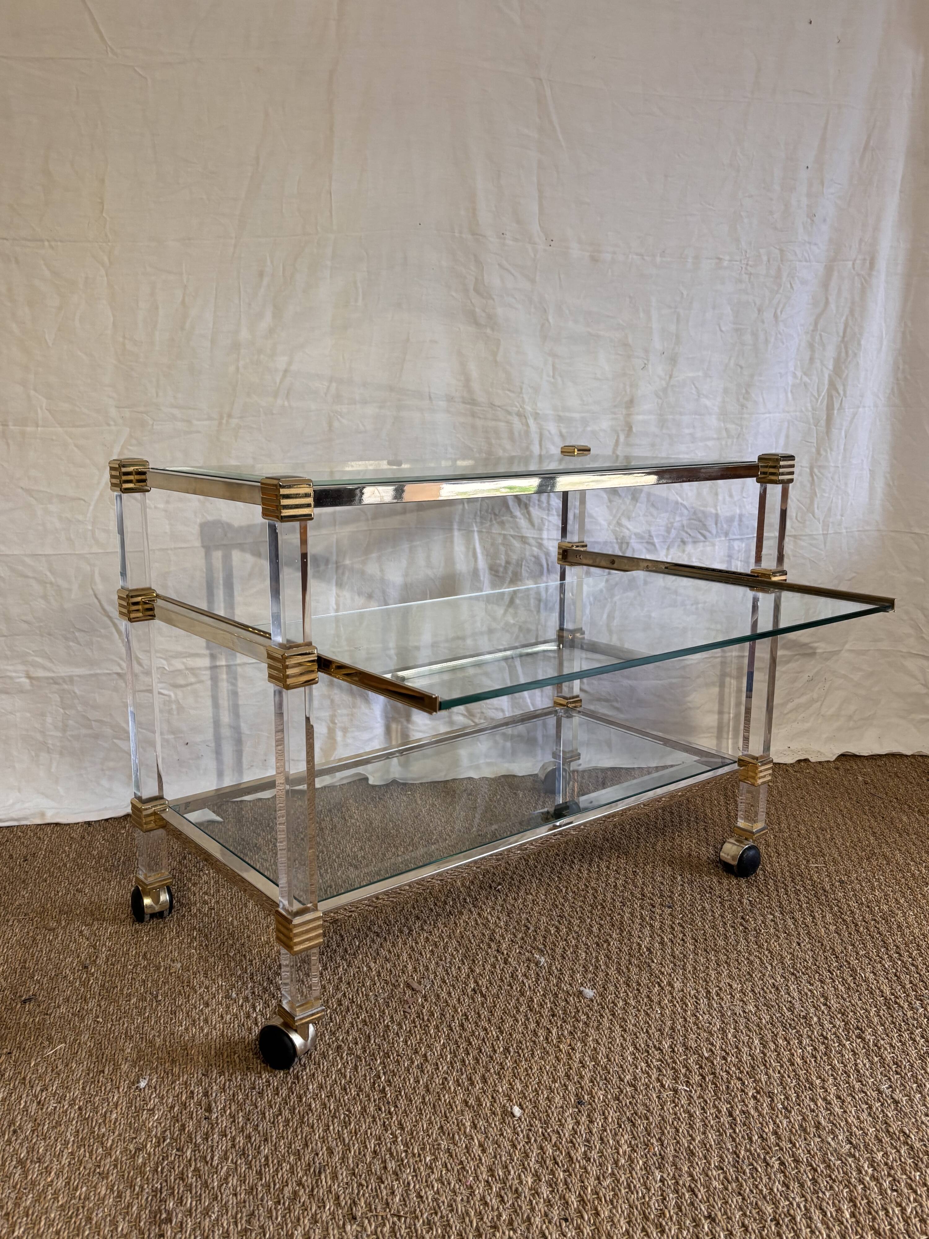 Altuglas and gilded brass dessert table by Pierre Vandel 1970