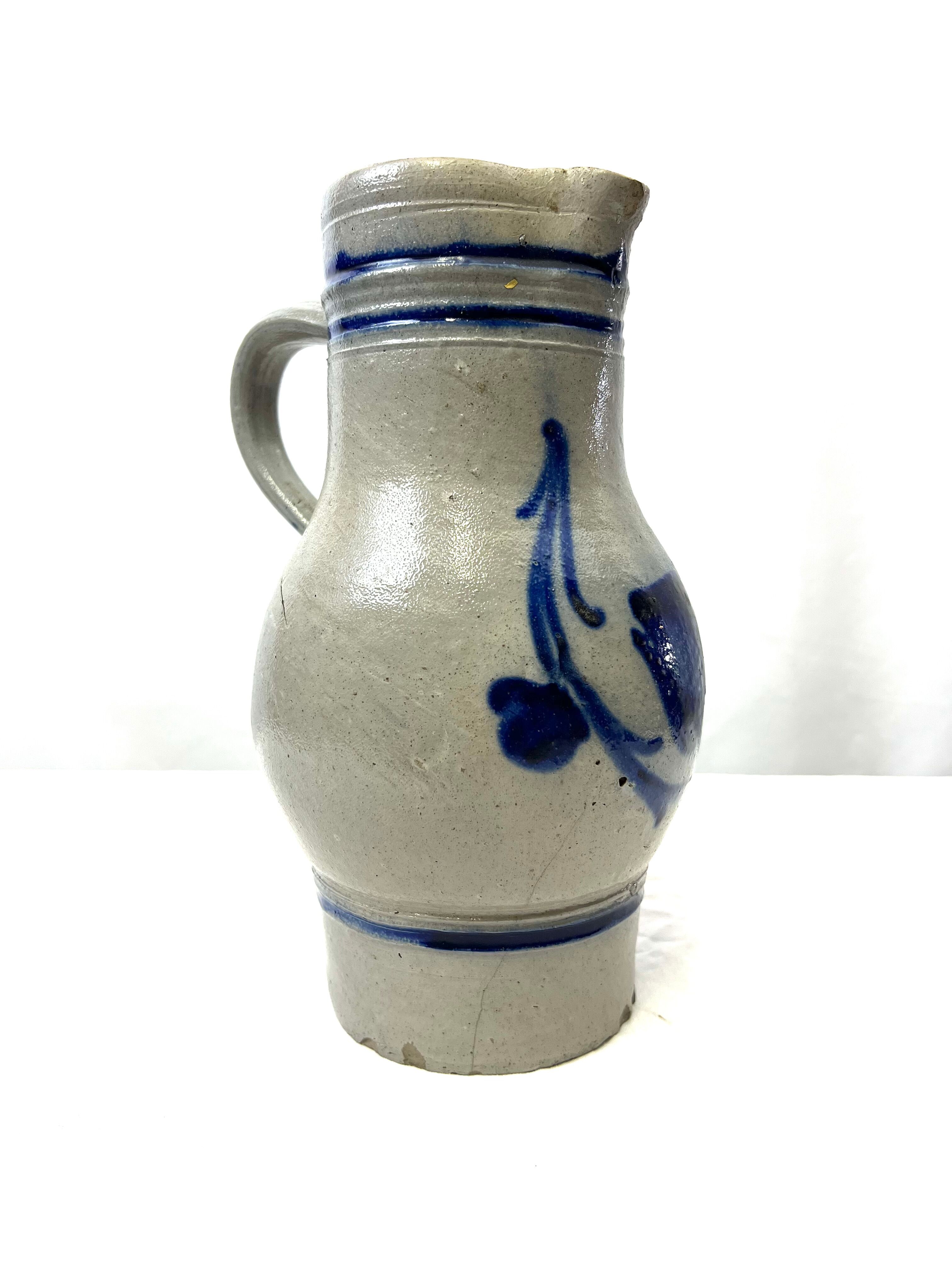 Jug pitcher sandstone blue decoration height 27cm