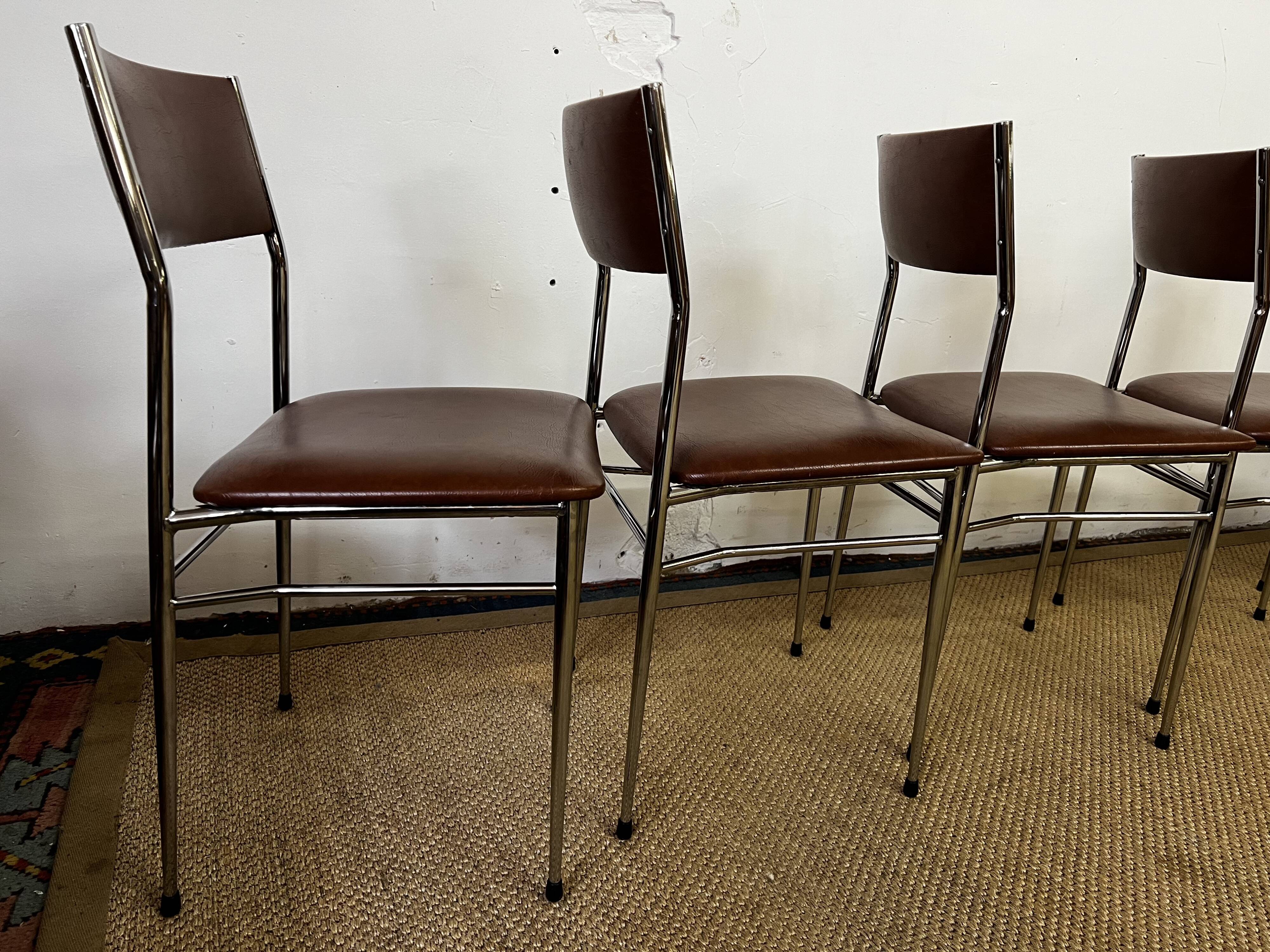 Set of 5 brown skaï chairs 1970