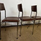 Set of 5 brown skaï chairs 1970