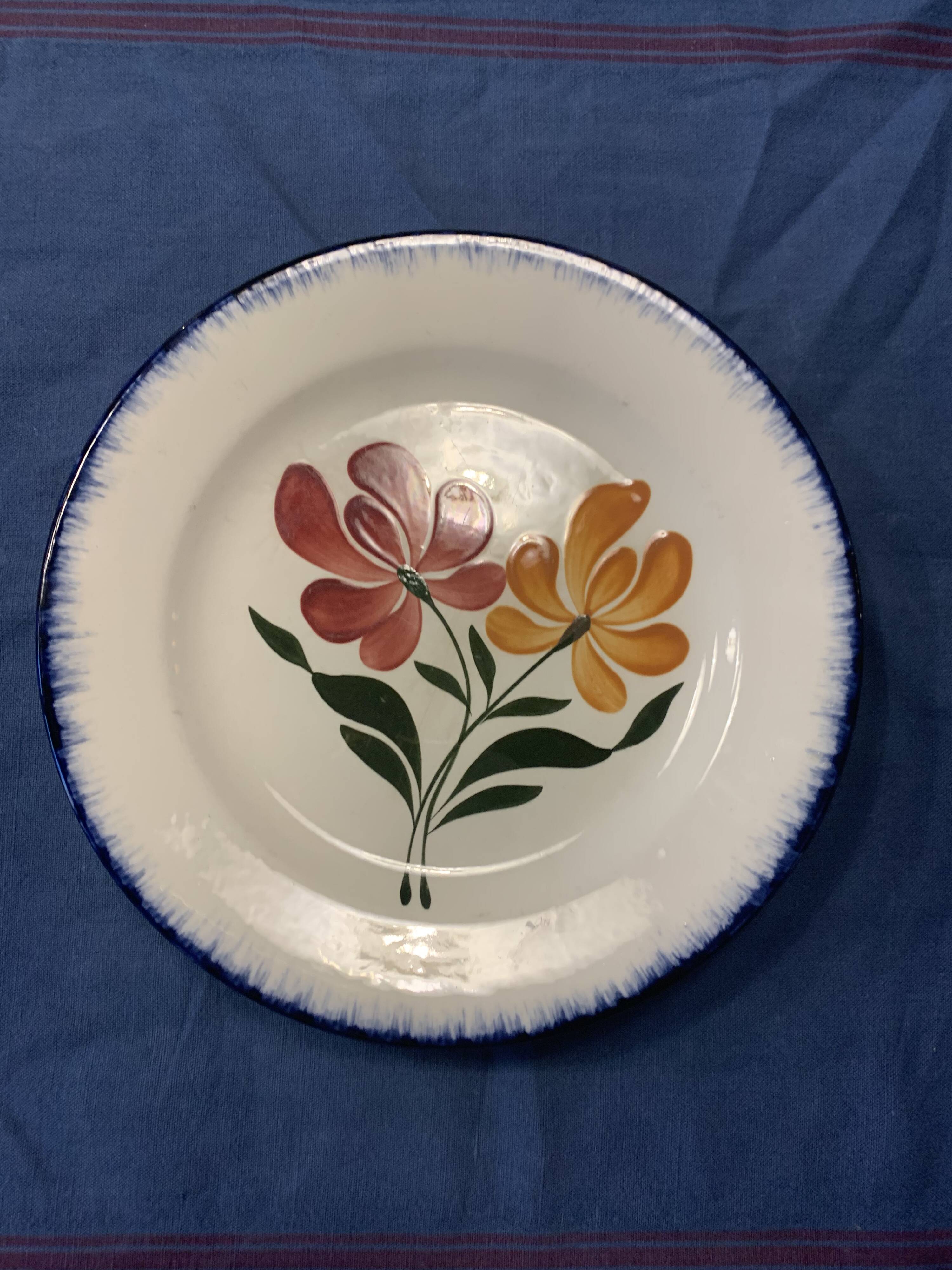 Compotier E. Charbonnier, Salins, Terre de Fer, country model, made in France, flower motif