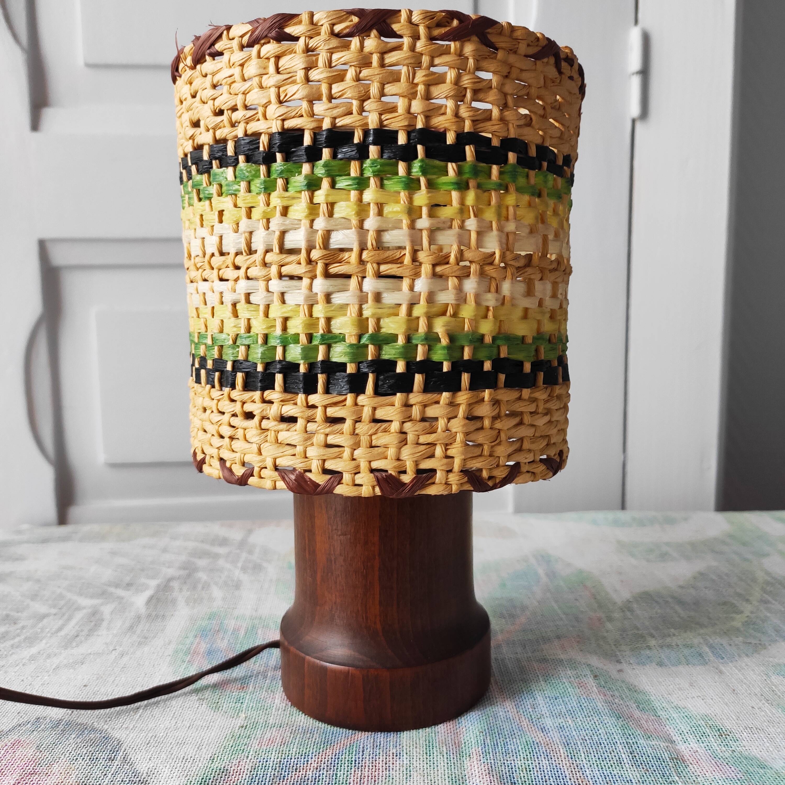 Lampe en bois et raphia, 1965