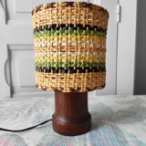 Vintage 1965 lamp in wood and raffia