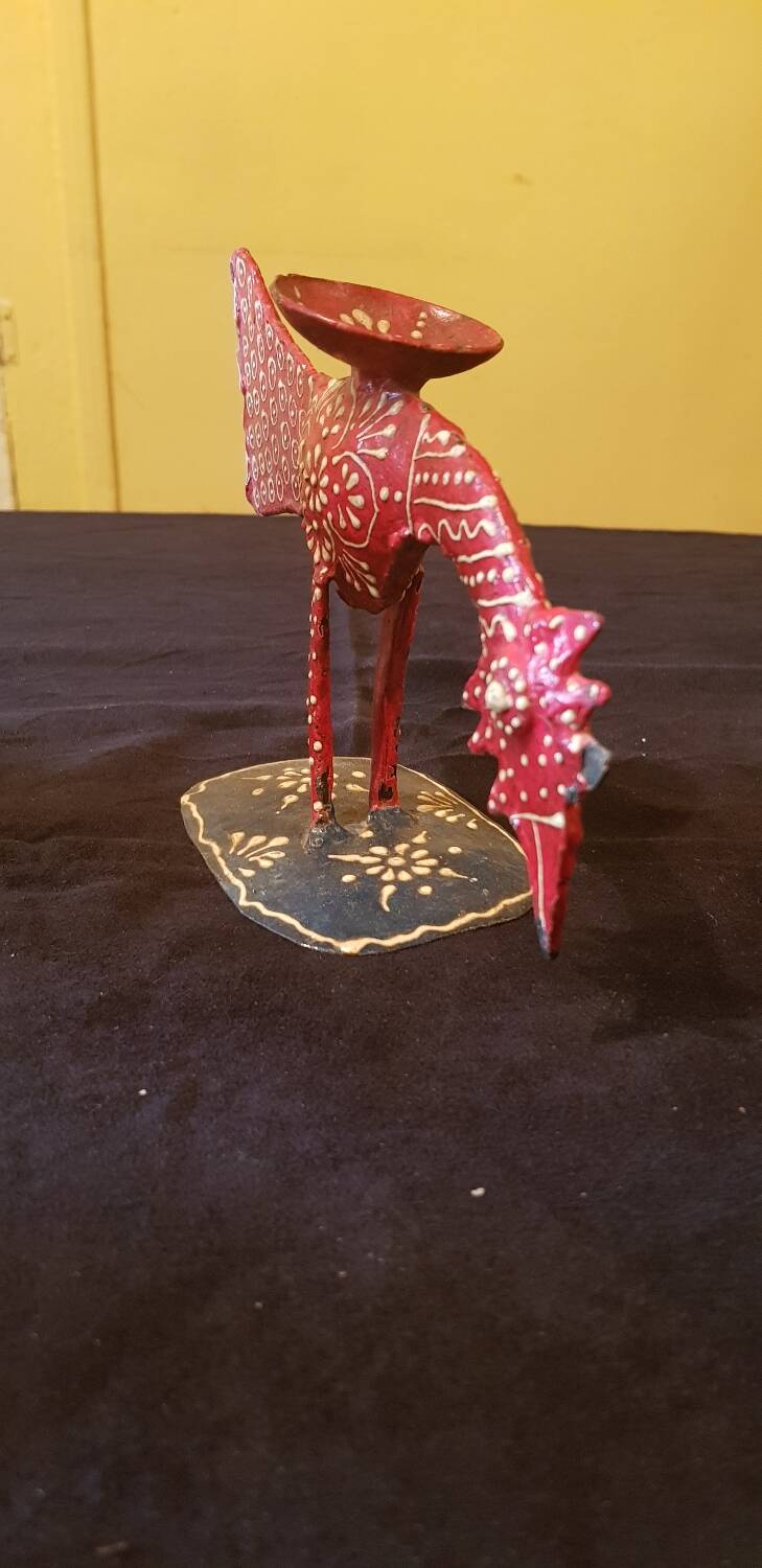 “Rooster” incense burner in sheet metal. Hand painted.