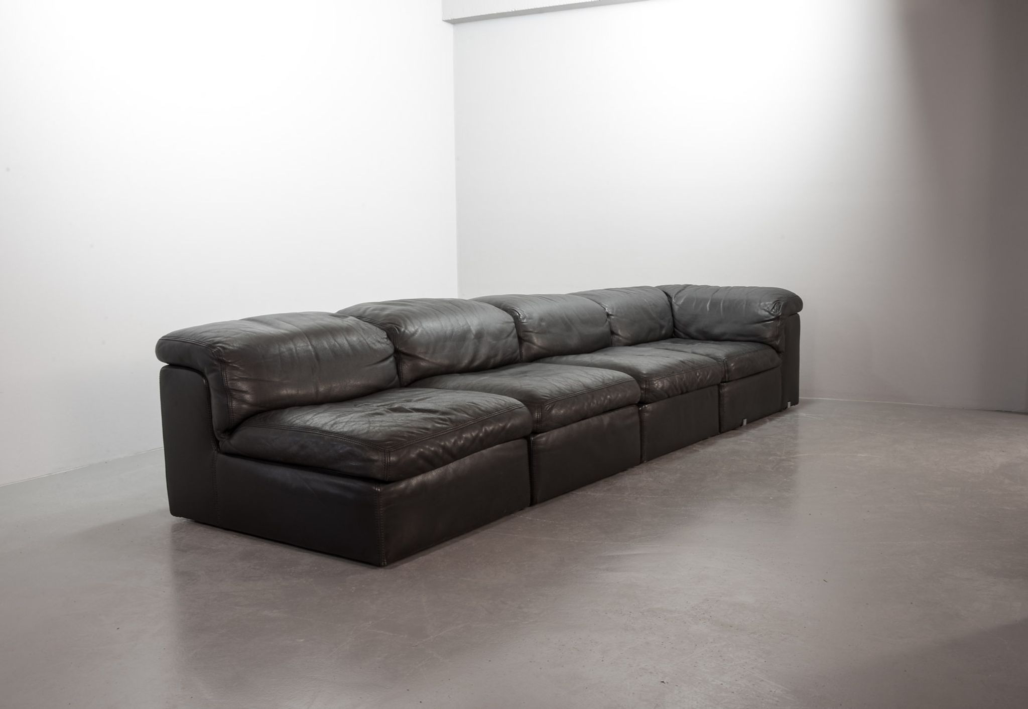 Durlet 'Jeep' Modular Sofa in Anthracite Grey Leather, Belgium 1970s
