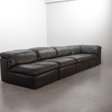 Durlet 'Jeep' Modular Sofa in Anthracite Grey Leather, Belgium 1970s