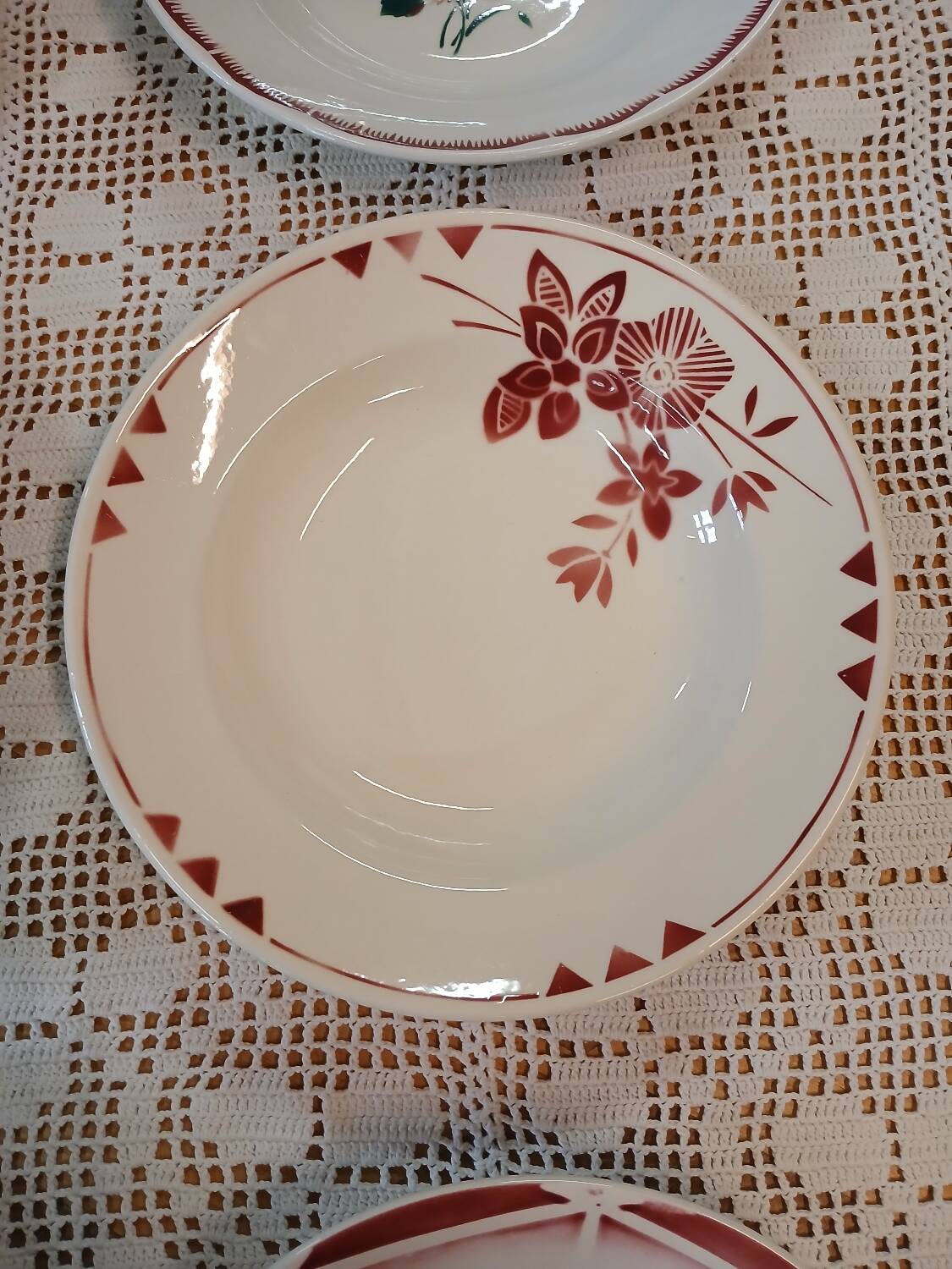 6 mismatched antique soup plates