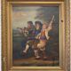 Oil on canvas 19th century – genre scene with musicians in costume