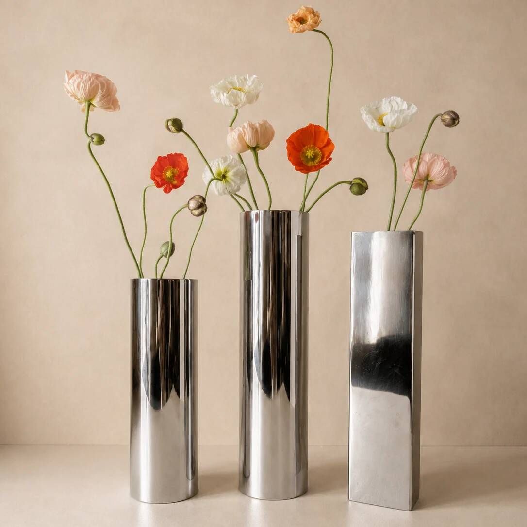 Chrome metal vases from the 1970s