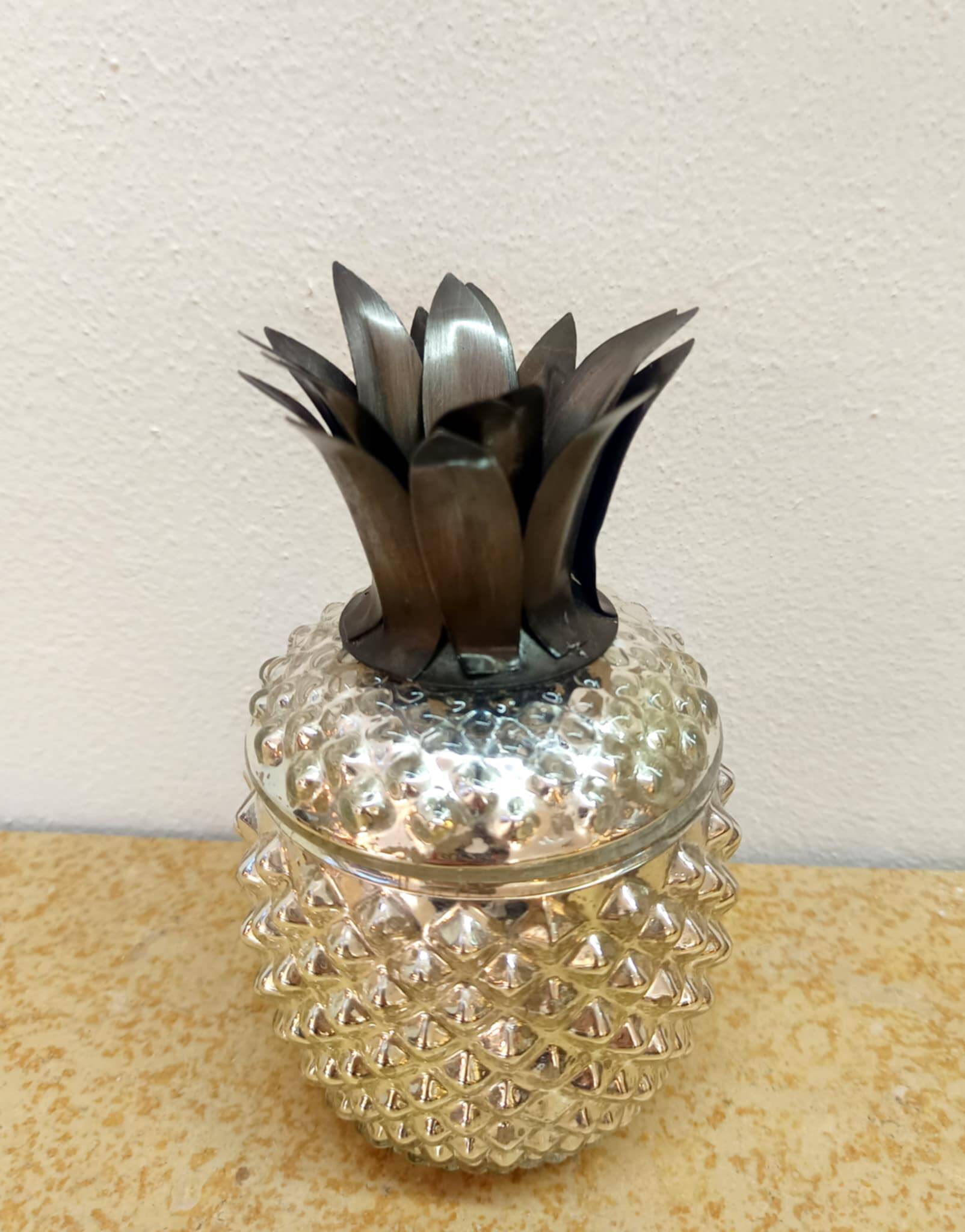Vintage glass pineapple bonbonnière with eglomisé.